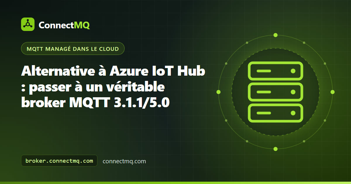 Illustration d'une alternative à Azure IoT Hub, opposant la messagerie appareil-vers-cloud à un broker MQTT publish/subscribe complet