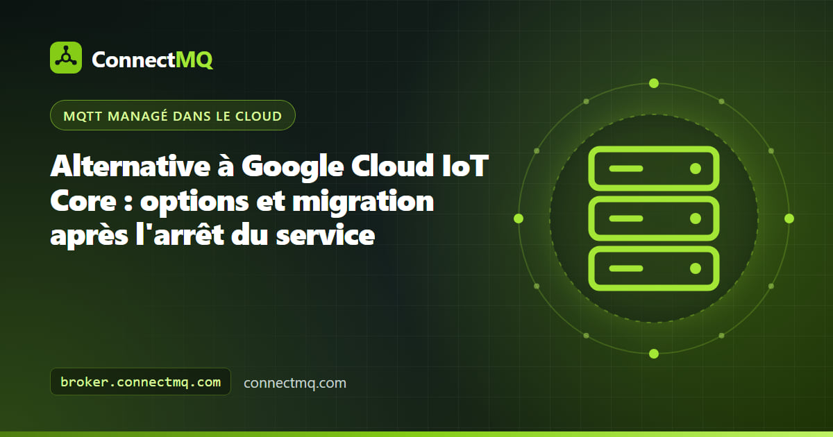 Schéma de migration vers une alternative à Google Cloud IoT Core, avec des appareils rejoignant un broker MQTT managé qui alimente Google Cloud Pub/Sub
