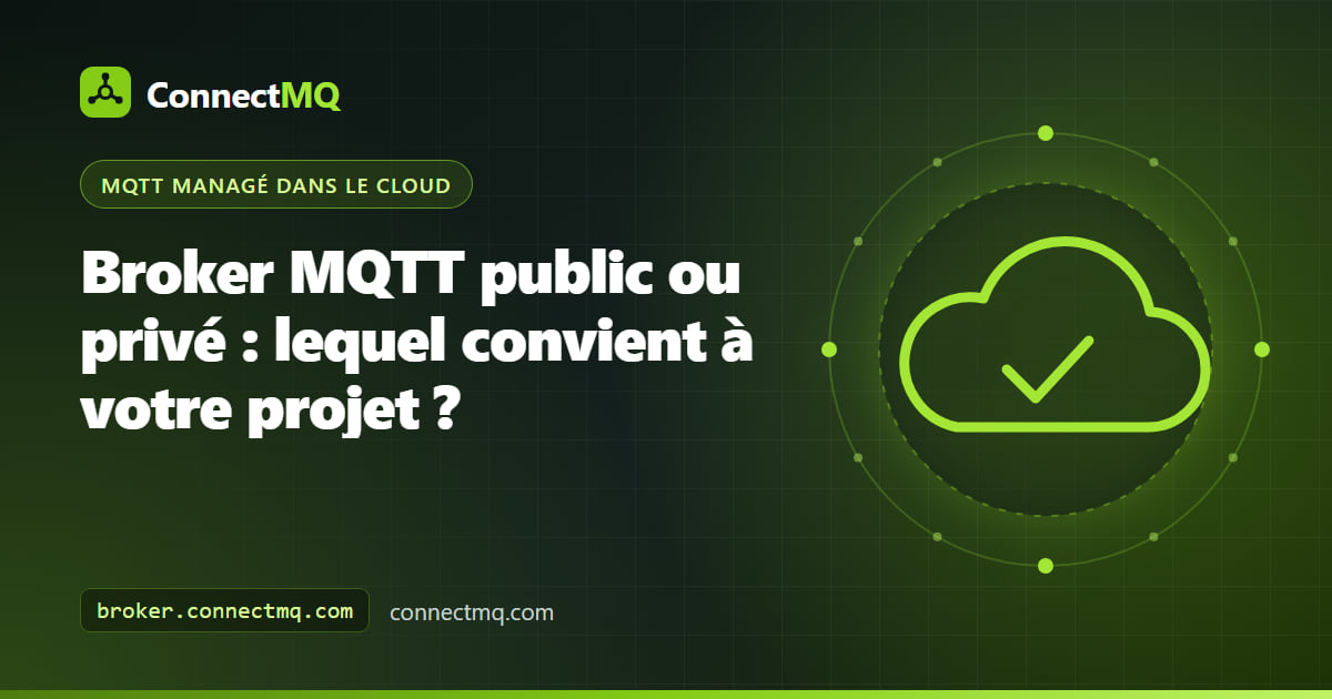 Illustration d'un broker MQTT public et d'un broker privé, avec un espace de topics ouvert et partagé d'un côté et un broker privé verrouillé de l'autre