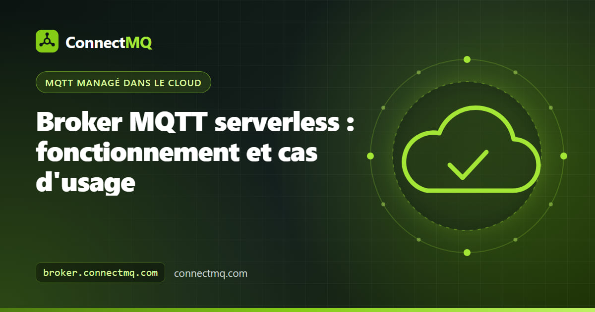 Illustration d'un broker MQTT serverless montrant de nombreux petits groupes d'appareils connectés à un même cluster cloud mutualisé avec des couloirs isolés par client