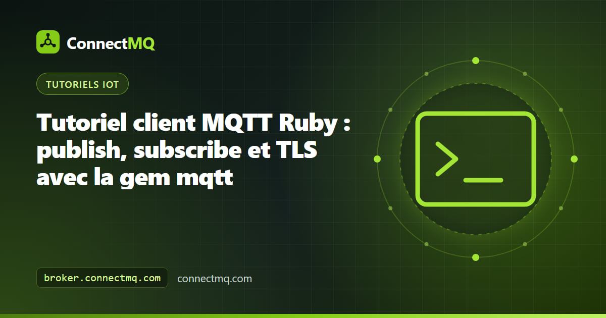 Worker client MQTT Ruby et application Rails échangeant des messages avec des appareils IoT via un broker MQTT cloud en TLS
