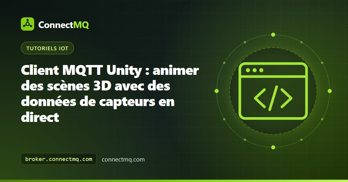 Scène de l'éditeur Unity avec un ventilateur en rotation et une cuve colorée pilotés par un client MQTT Unity
