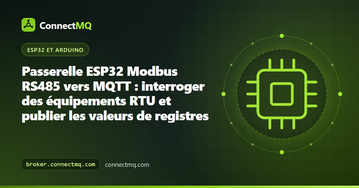 Passerelle ESP32 Modbus RS485 MQTT reliée à un compteur d'énergie et publiant les valeurs de registres vers un broker cloud