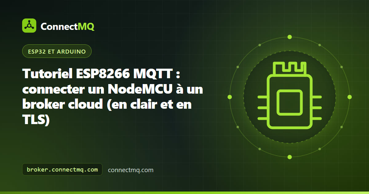 Carte NodeMCU ESP8266 sur une platine d'essai envoyant des messages ESP8266 MQTT vers un broker cloud