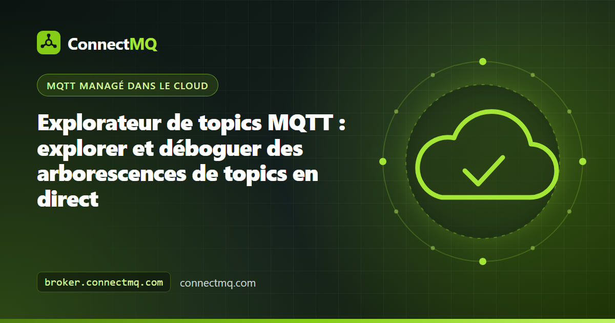 Explorateur de topics MQTT affichant une arborescence hiérarchique de topics en direct avec capteurs, lignes et machines mis à jour en temps réel