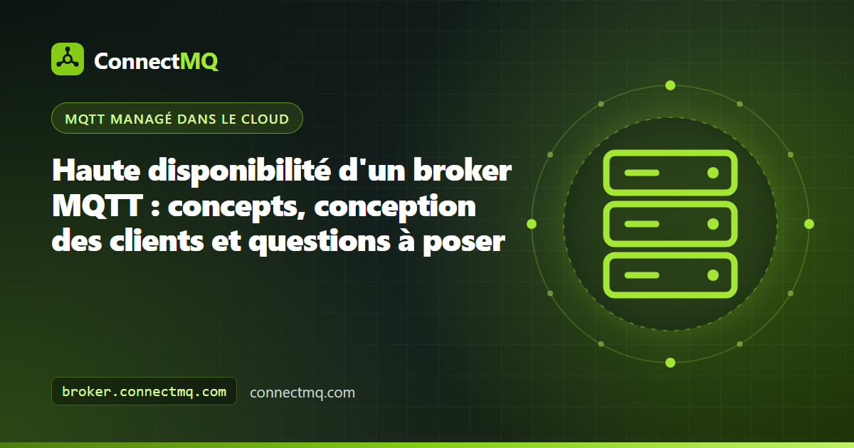 Illustration de la haute disponibilité d'un broker MQTT, avec des appareils qui se reconnectent au broker après un basculement tout en mettant les messages en mémoire tampon localement