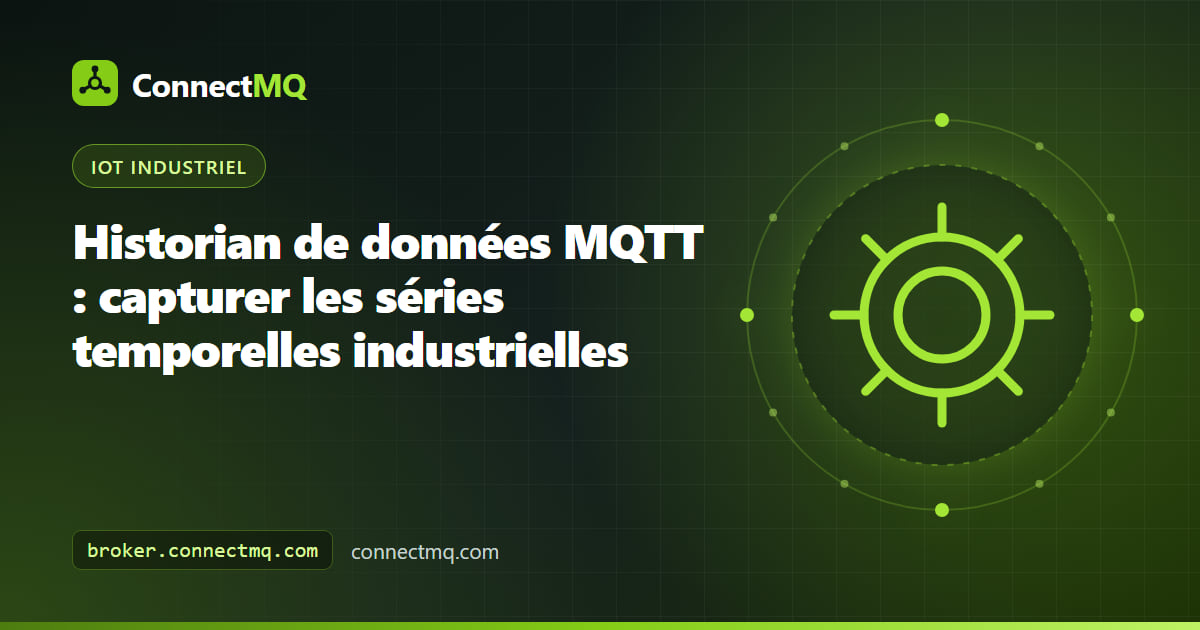 Architecture d'historian MQTT avec un broker alimentant Telegraf, InfluxDB et un stockage de séries temporelles TimescaleDB