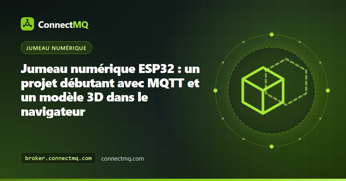 Projet de jumeau numérique ESP32 avec une carte physique et son modèle 3D dans le navigateur reflétant un potentiomètre, un bouton et une LED