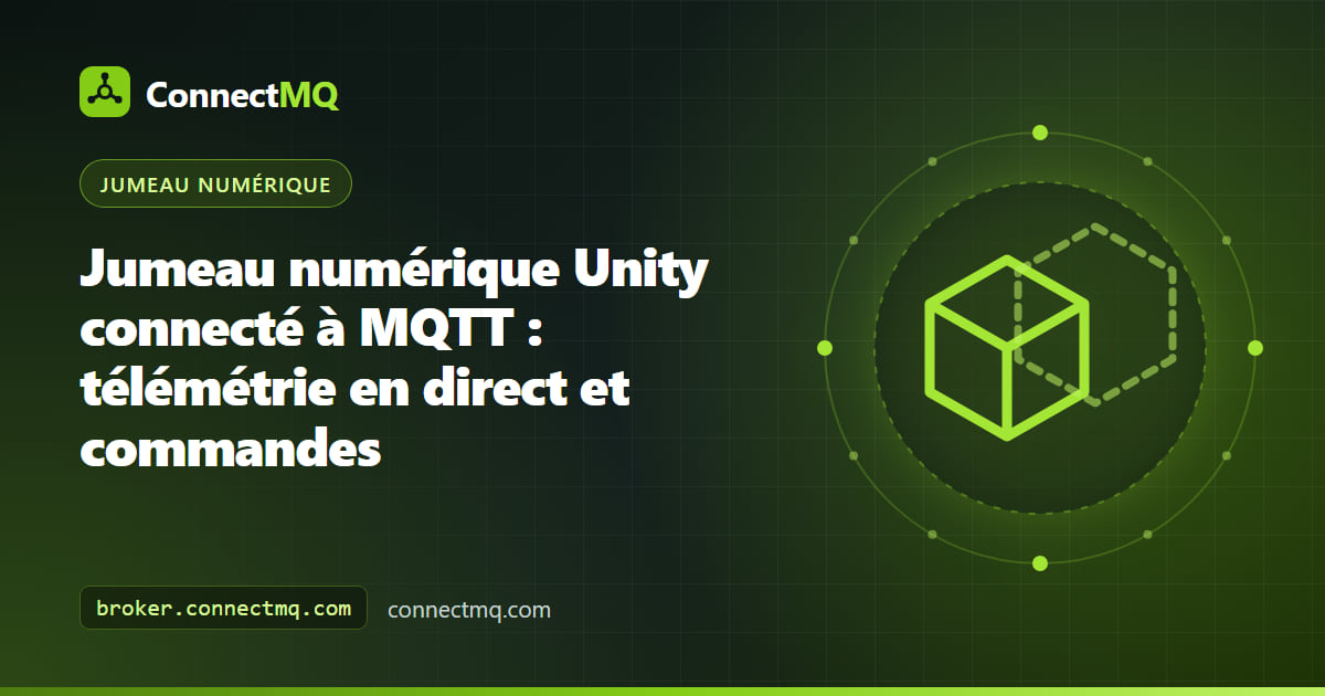 Jumeau numérique Unity d'une pompe industrielle qui tourne et change de couleur selon la télémétrie MQTT en direct