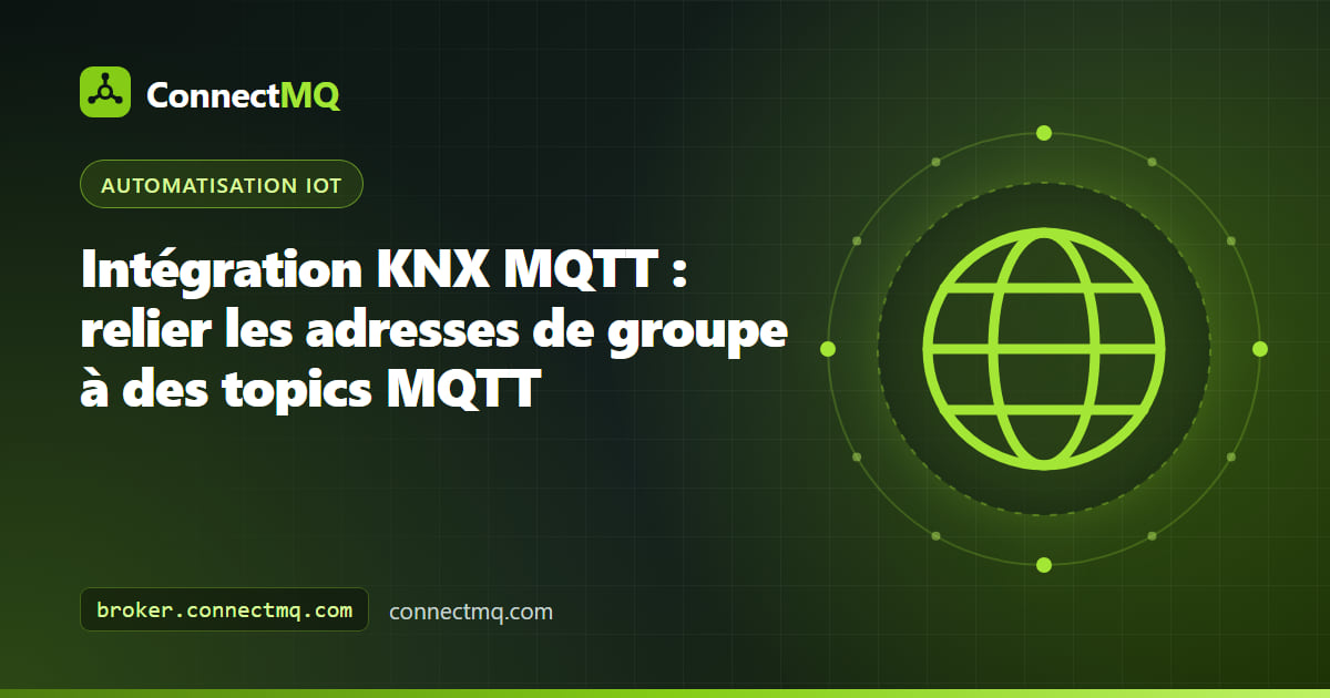 Interrupteurs muraux et actionneurs KNX reliés par une interface IP à un broker cloud dans une intégration KNX MQTT