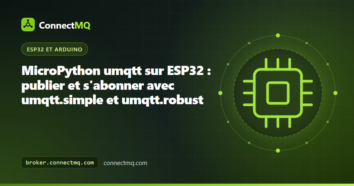 Carte ESP32 exécutant un script MicroPython umqtt ESP32 qui publie des mesures de capteur