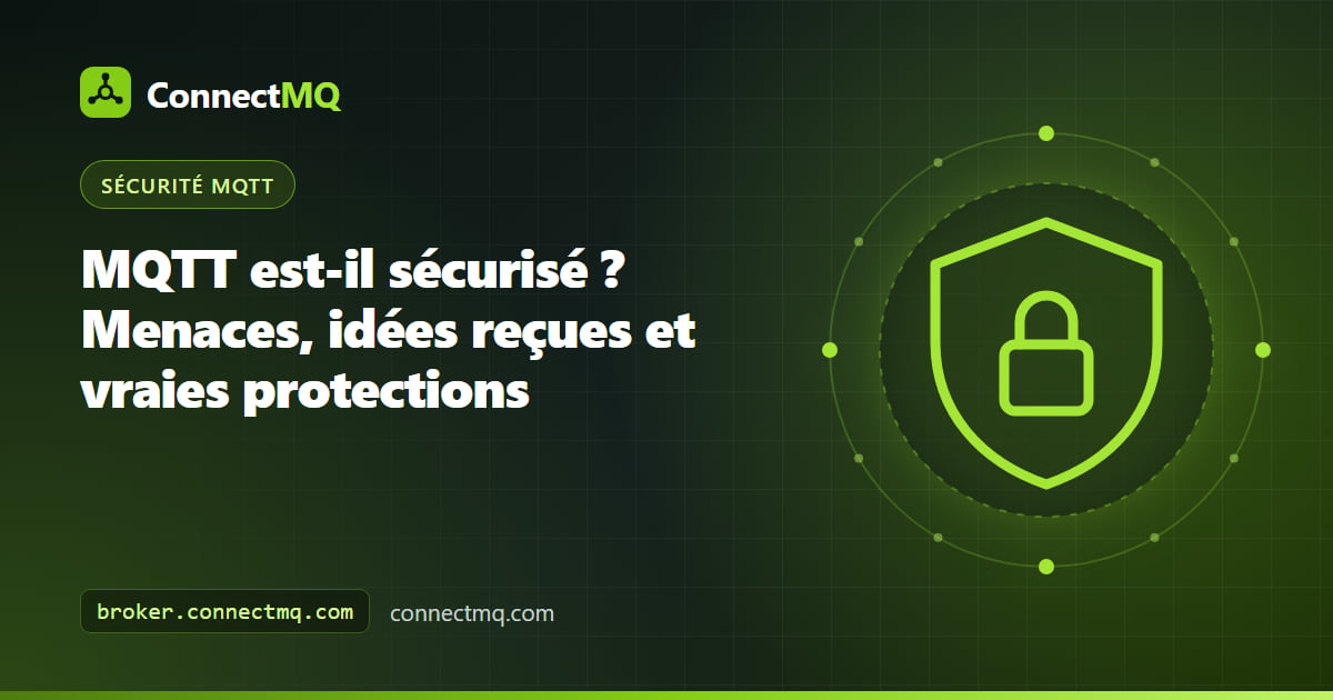 Schéma en couches de boucliers répondant à la question MQTT est-il sécurisé, avec TLS, authentification et isolation des tenants autour d'un broker MQTT