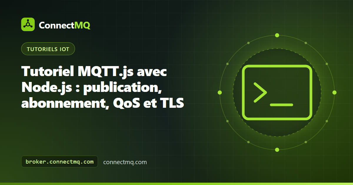 Sortie de terminal Node.js d'un publisher et d'un subscriber MQTT.js connectés à un broker cloud via TLS