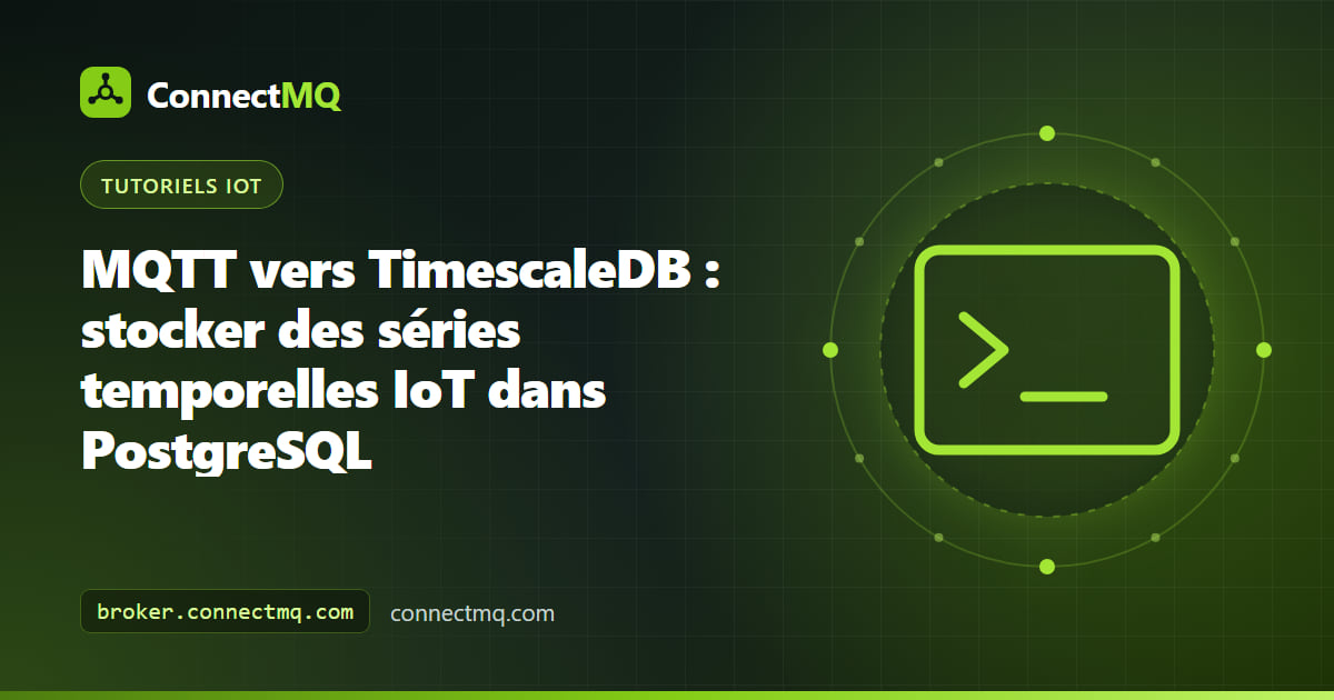 Pipeline MQTT vers TimescaleDB avec des appareils IoT publiant vers un broker cloud et un subscriber Python écrivant des lots dans une hypertable PostgreSQL