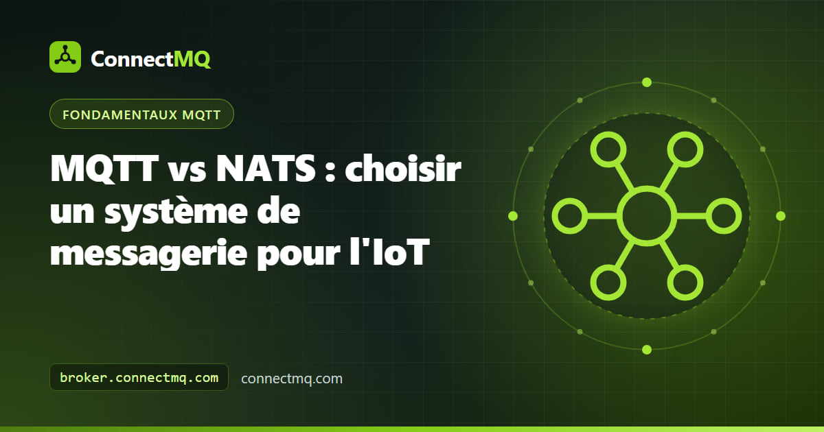 Schéma de microcontrôleurs connectés à un broker MQTT à côté de services backend sur un cluster NATS, pour comparer MQTT vs NATS