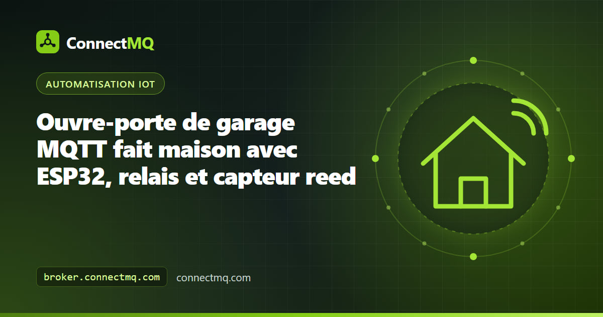 Ouvre-porte de garage MQTT réalisé avec un ESP32, un module relais et un capteur reed magnétique fixé sur le cadre de la porte