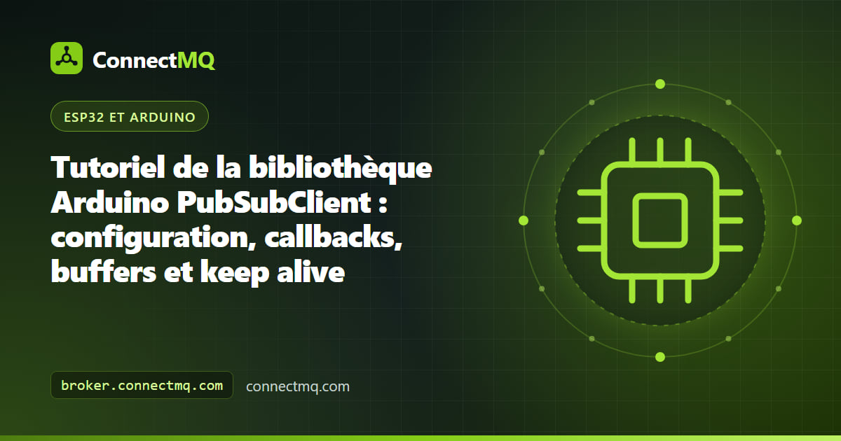 Carte microcontrôleur exécutant la bibliothèque PubSubClient et échangeant des messages MQTT avec un broker cloud