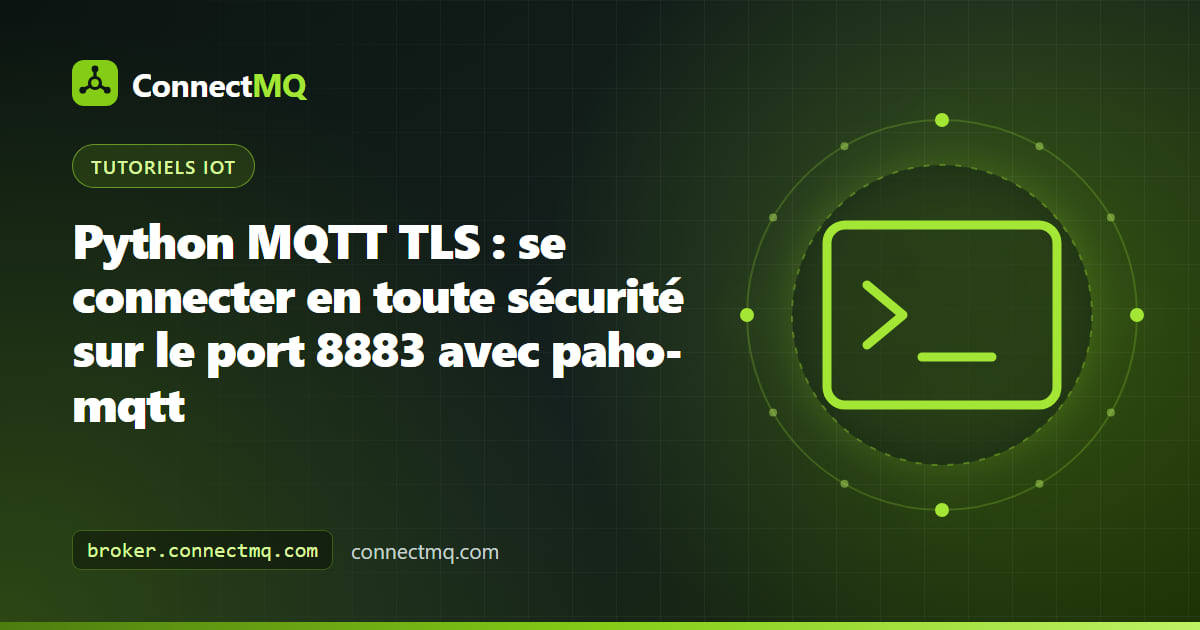 Cadenas au-dessus d'un script Python montrant une connexion Python MQTT TLS vers un broker sur le port 8883