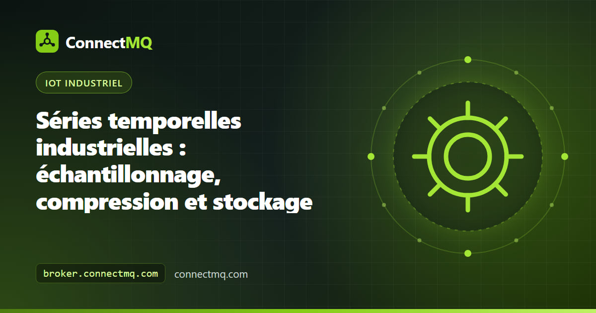 Graphique de séries temporelles industrielles montrant les échantillons bruts d'un capteur, les points compressés par deadband et les niveaux de stockage de l'edge à l'historian