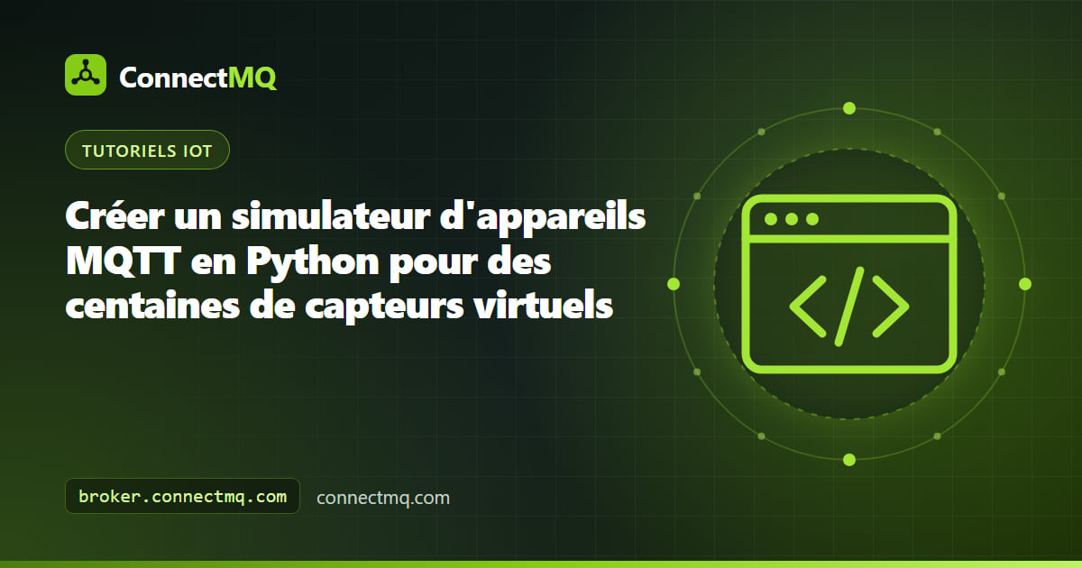 Grille de capteurs virtuels alimentant un simulateur d'appareils MQTT qui publie des mesures de température bruitées vers un broker cloud