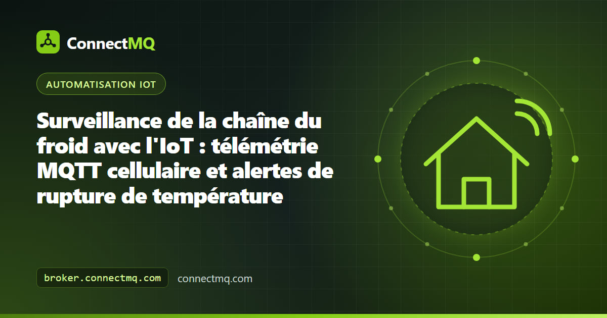 Schéma de surveillance de la chaîne du froid avec un camion frigorifique et un conteneur envoyant des données de température via MQTT cellulaire vers un tableau de bord d'alertes