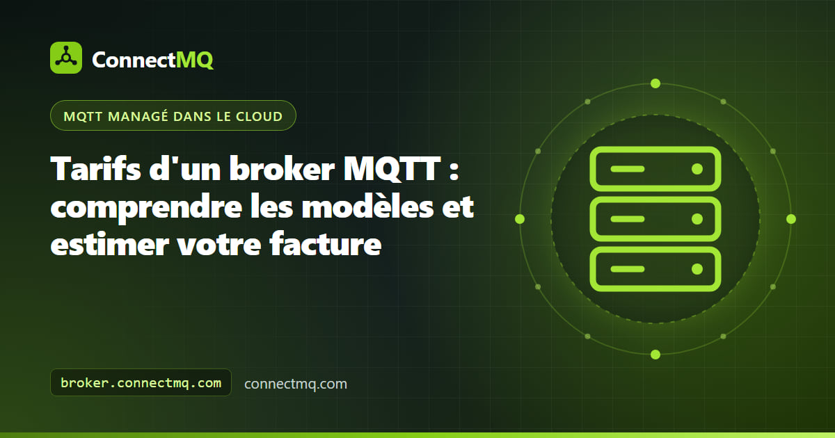 Modèles de tarification de broker MQTT comparés sous forme de blocs empilés pour les connexions, les messages, le trafic et la capacité dédiée