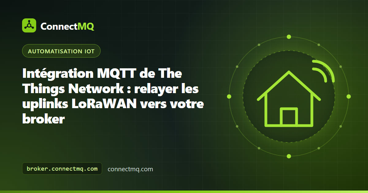 Pont The Things Network MQTT acheminant les uplinks de capteurs LoRaWAN depuis une passerelle vers l'arborescence de topics d'un broker MQTT cloud