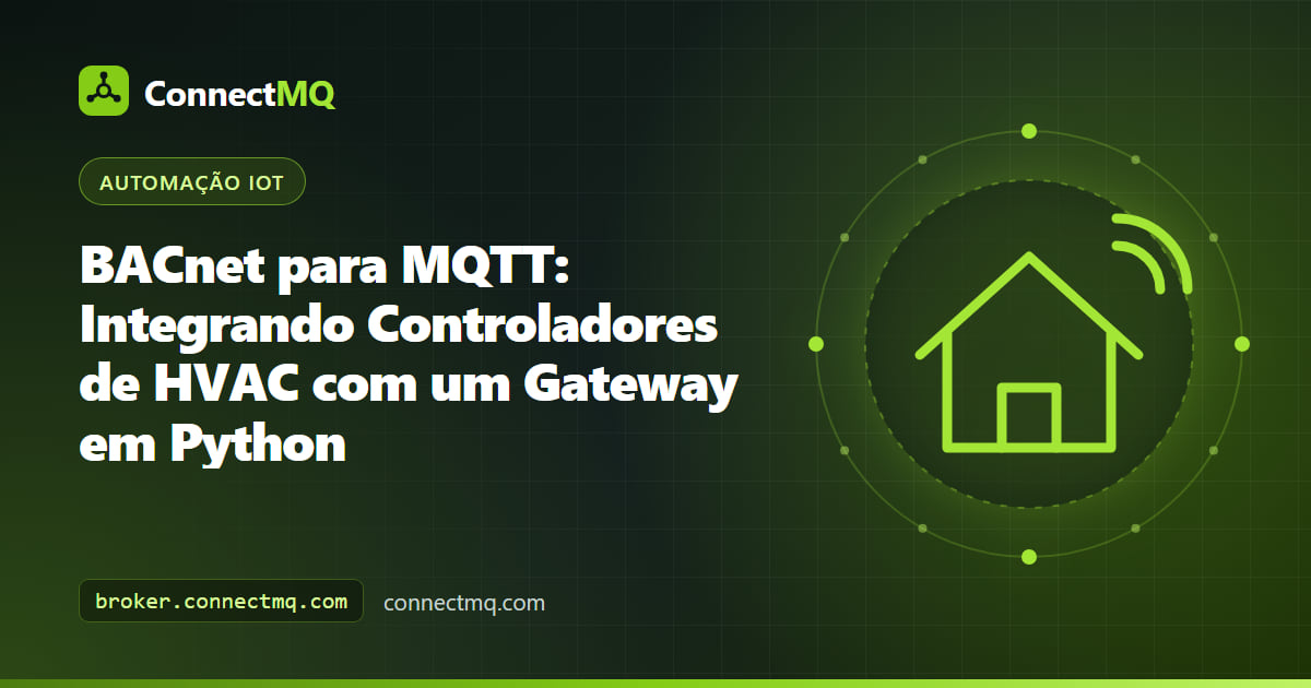 Controlador de HVAC em uma rede BACnet/IP conectado por um pequeno gateway a um broker na nuvem em uma integração de BACnet para MQTT