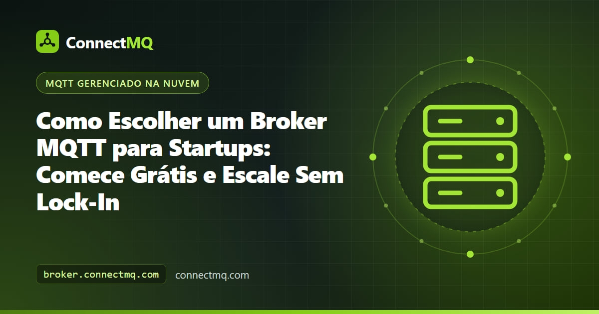 Ilustração de broker MQTT para startups mostrando os dispositivos de protótipo de uma pequena equipe crescendo até uma frota maior em um broker na nuvem