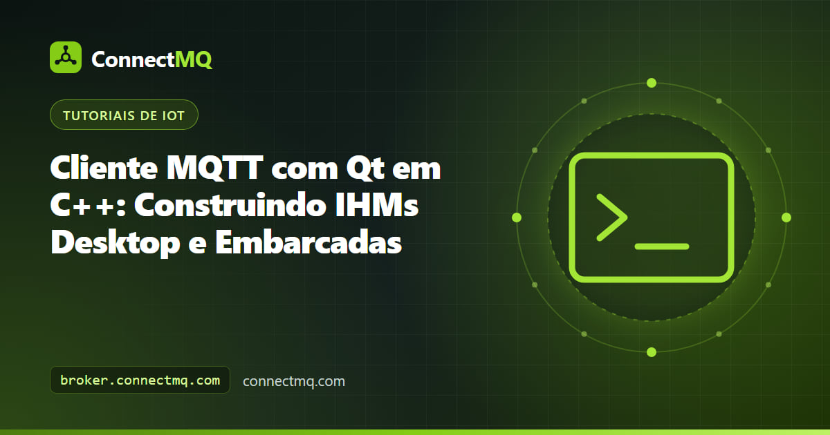 IHM com cliente MQTT em Qt em uma tela touch industrial mostrando temperatura, pressão e estado de uma máquina ao vivo a partir de um broker na nuvem