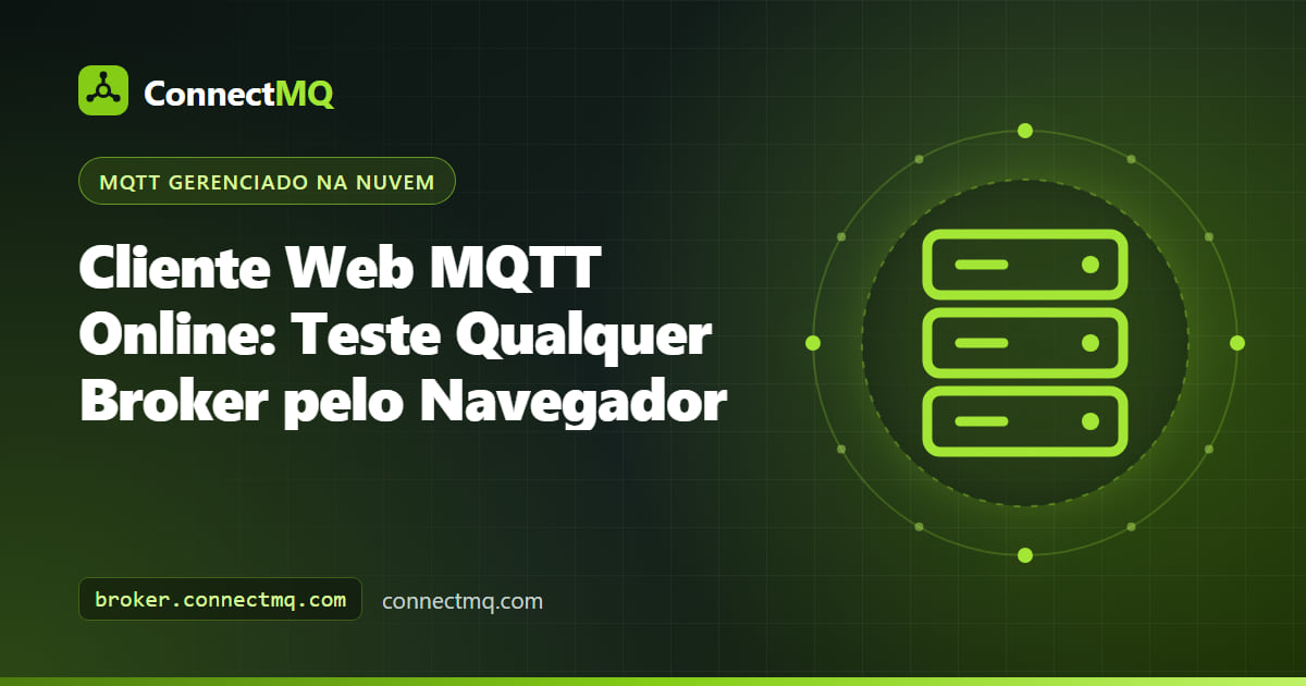 Cliente web MQTT online rodando em uma aba do navegador, publicando e assinando topics em um broker na nuvem via WebSockets seguros