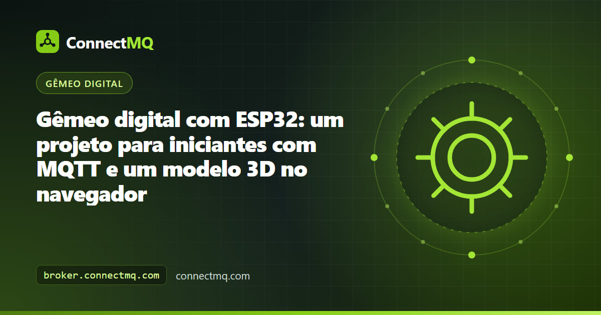 Projeto de gêmeo digital ESP32 com uma placa física e seu modelo 3D no navegador espelhando um potenciômetro, um botão e um LED