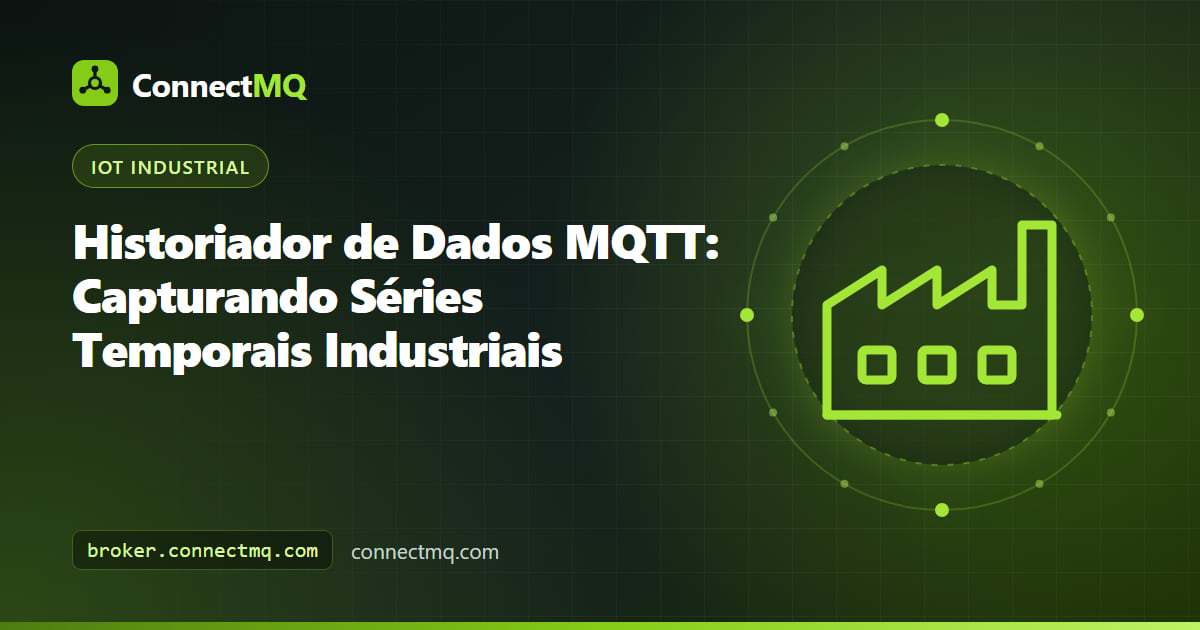 Arquitetura de historiador MQTT com um broker alimentando Telegraf, InfluxDB e TimescaleDB para armazenamento de séries temporais