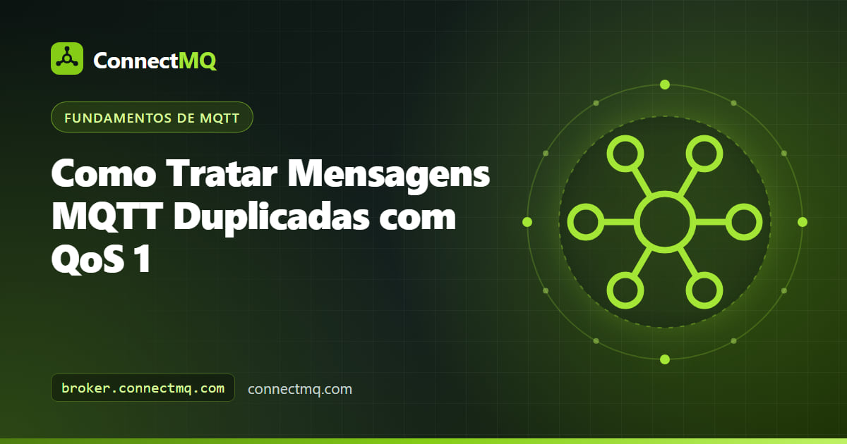 A mesma mensagem chegando duas vezes a um assinante, ilustrando mensagens duplicadas MQTT com QoS 1
