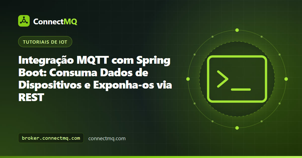 Logo da folha do Spring Boot conectado a dispositivos IoT ilustrando uma integração spring boot mqtt