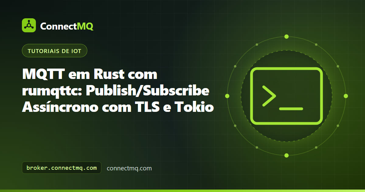 Ilustração no estilo do caranguejo do Rust mostrando um cliente mqtt rust rumqttc enviando mensagens via TLS