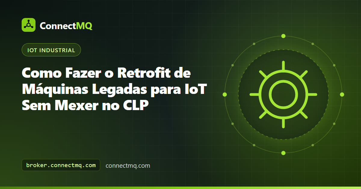 Torno antigo equipado com alicate de corrente e gateway sem fio, mostrando como fazer o retrofit de máquinas legadas para IoT