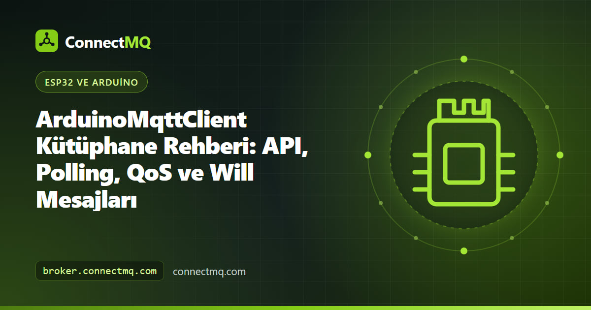 MQTT mesajları yayınlayan bir Arduino kartının yanında ArduinoMqttClient sketch'ini gösteren kod editörü