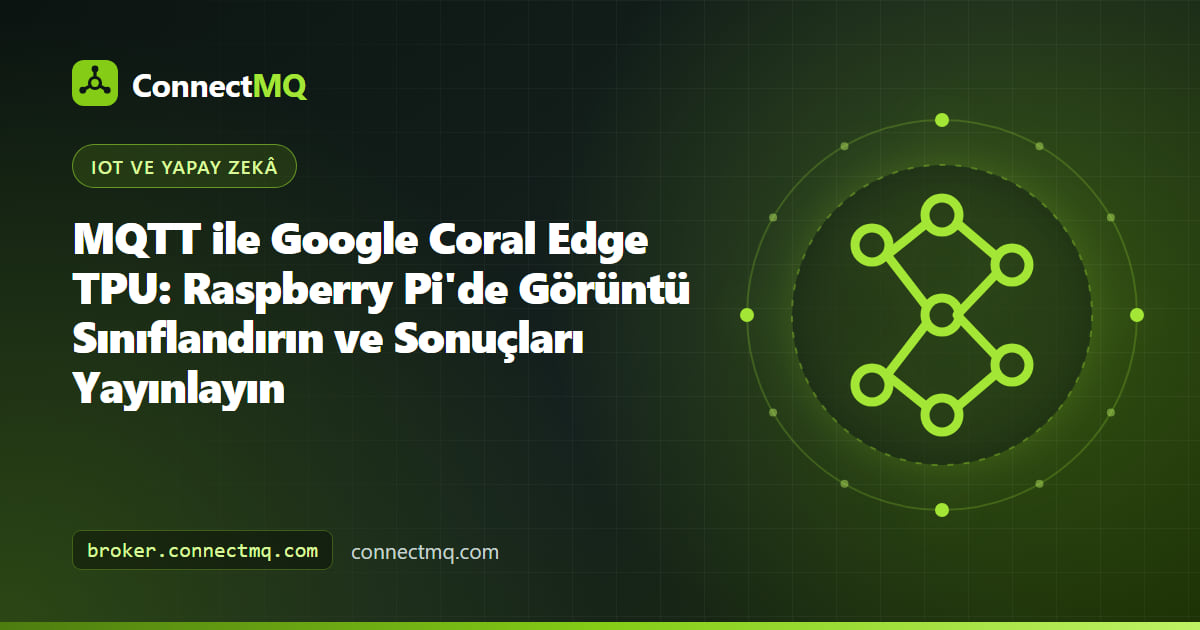 Görüntü sınıflandırma sonuçlarını MQTT üzerinden buluta gönderen bir Raspberry Pi'ye takılı Coral Edge TPU USB hızlandırıcısı