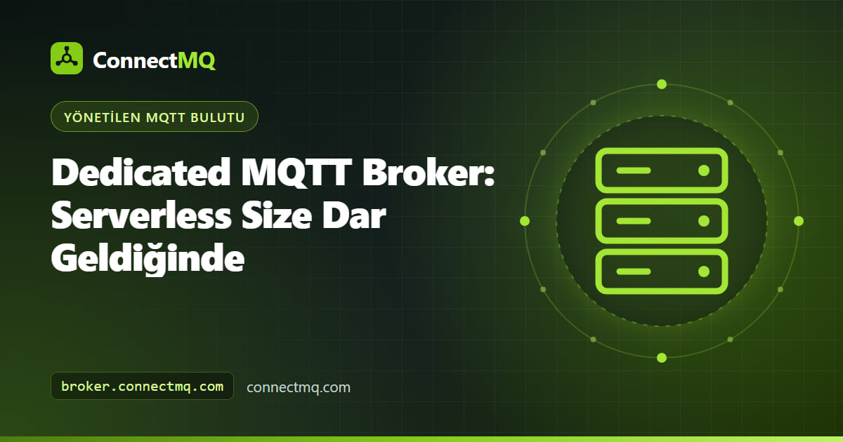 Ayrılmış kapasiteyle tek bir şirketin cihaz filosuna hizmet veren izole bir bulut kümesini gösteren dedicated MQTT broker illüstrasyonu