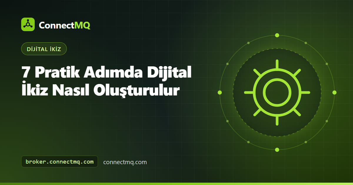 Bir varlığın kapsamının belirlenmesinden canlı MQTT verisine ve 3D panoya kadar dijital ikizin nasıl oluşturulacağını gösteren yedi adımlı yol haritası