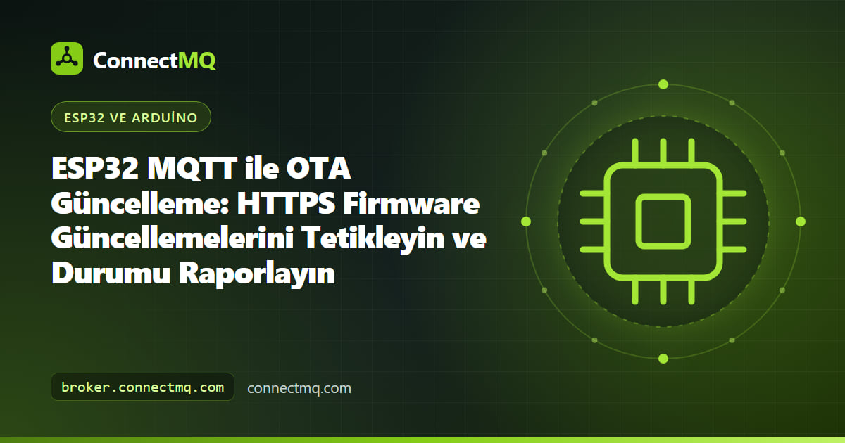HTTPS indirme sunucusuyla bir ESP32 MQTT ile OTA güncelleme akışında firmware komutu alan ESP32 cihazları