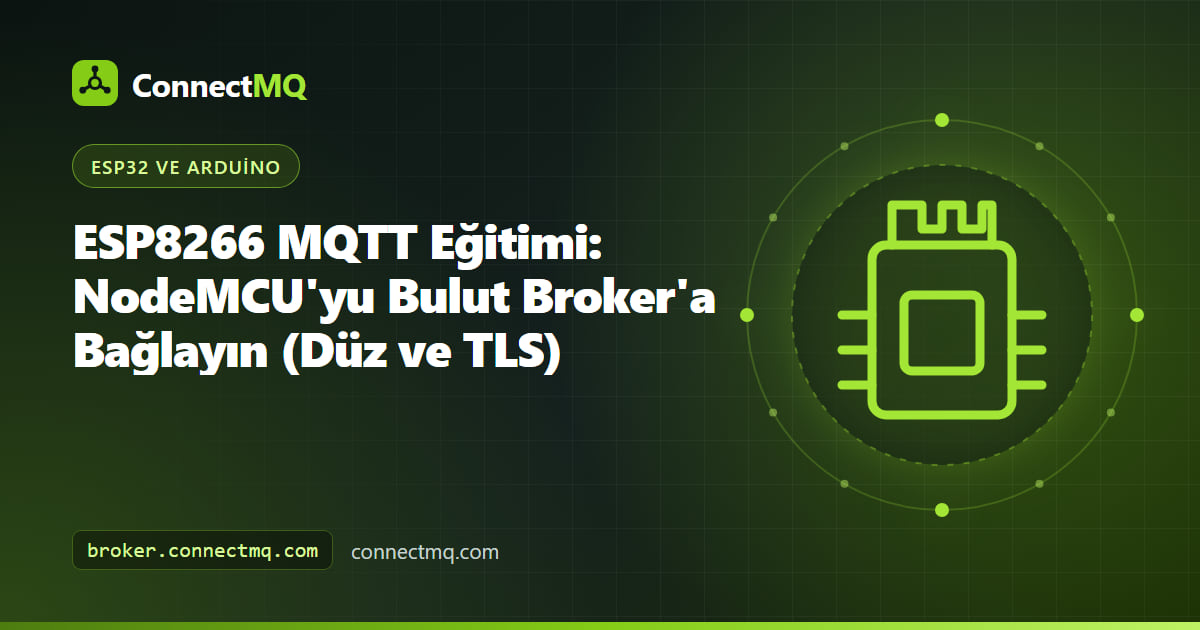 Bir bulut broker'a ESP8266 MQTT mesajları gönderen, breadboard üzerindeki NodeMCU ESP8266 kartı
