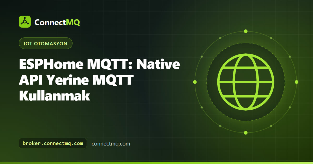 Bir ESP32 sensör düğümünün birden fazla tüketicinin okuduğu bir bulut broker'ına durum topic'leri yayınladığını gösteren ESPHome MQTT diyagramı