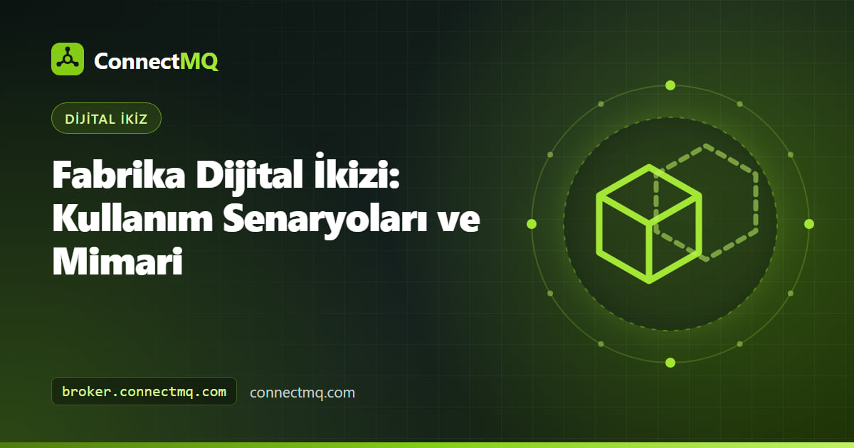 Canlı MQTT veri akışlarına bağlı CNC makineleri, robot kol ve konveyörden oluşan 3D üretim hattını gösteren fabrika dijital ikizi
