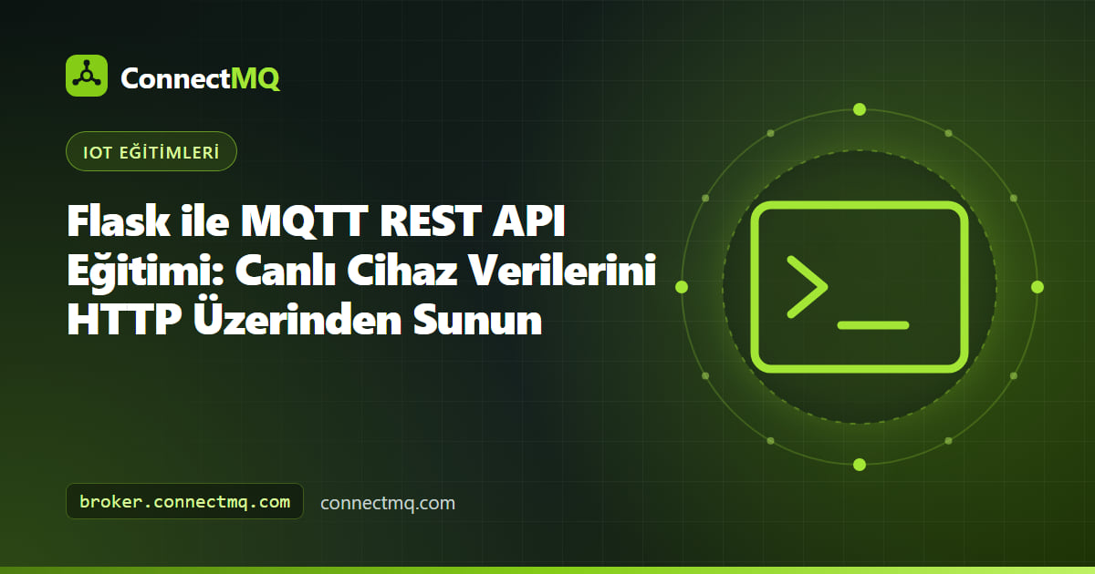 Flask ile mqtt rest api eğitimi için cihaz topic'lerini HTTP uç noktalarına bağlayan Flask servisi diyagramı