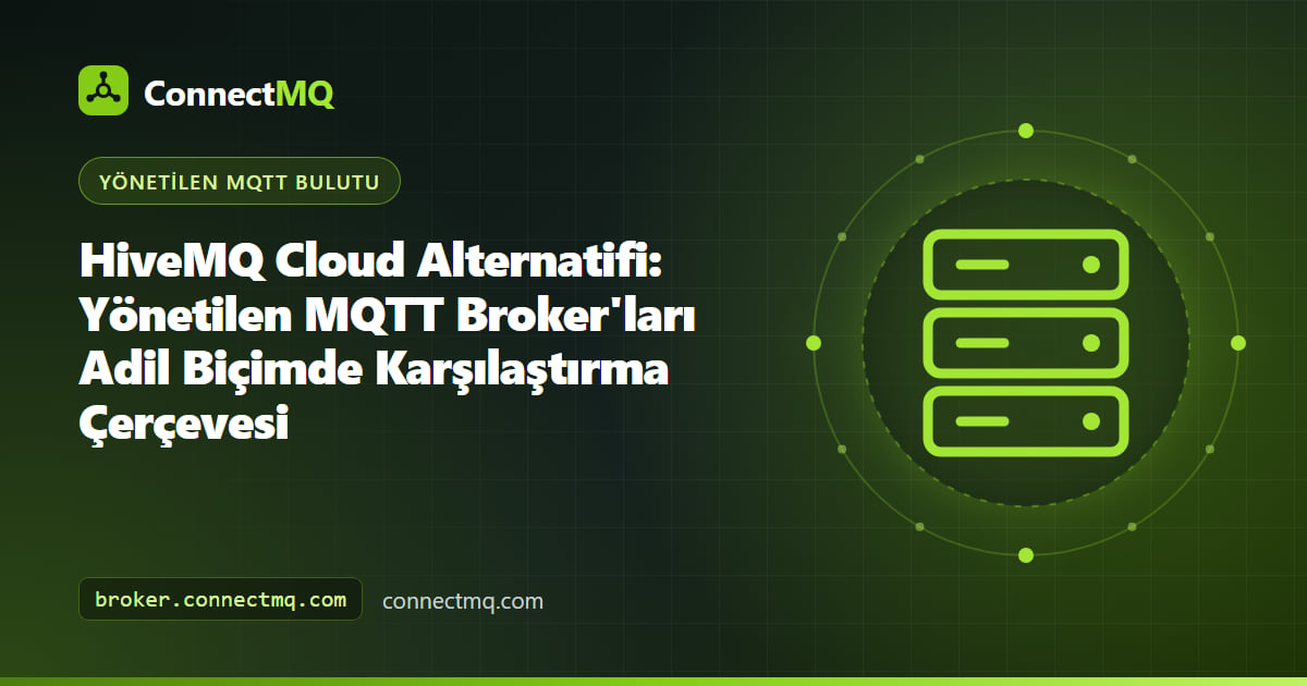Birkaç yönetilen MQTT broker'ın aynı kriterlere göre puanlandığı, HiveMQ Cloud alternatifi seçimi için karşılaştırma tablosu illüstrasyonu