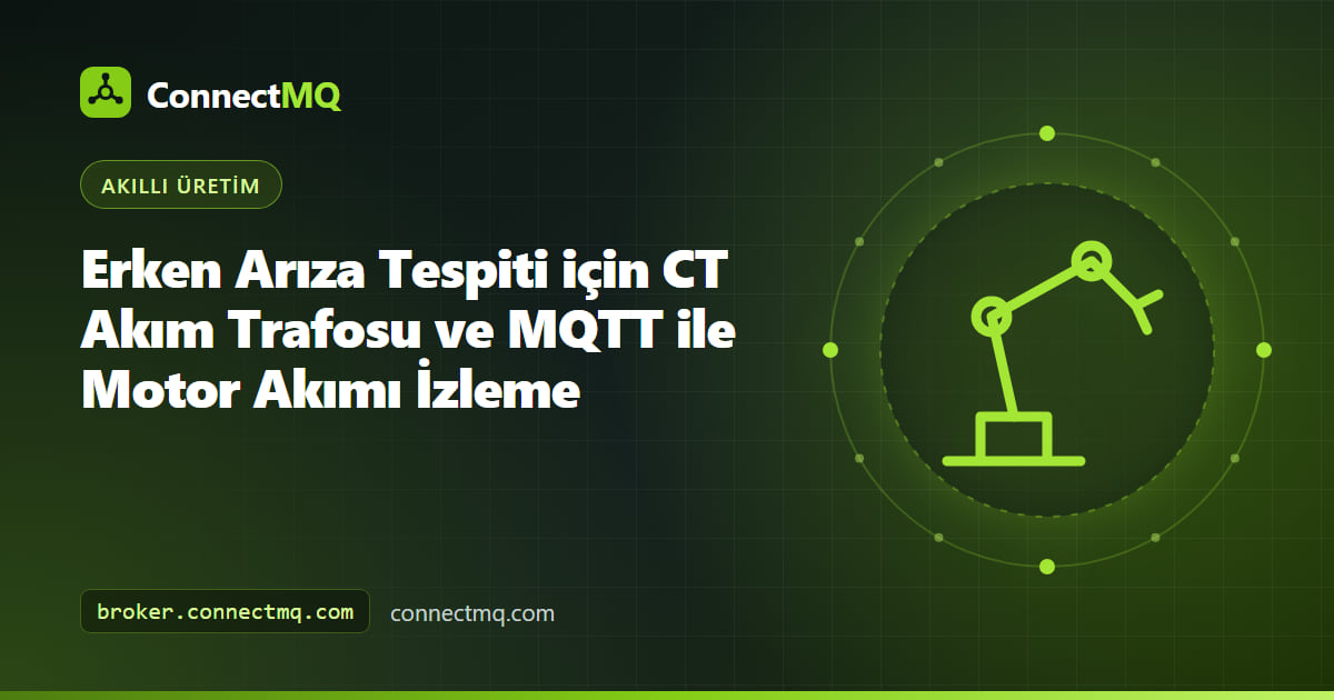 Bir elektrik motoru kablosuna takılı CT akım trafosunun RMS akım değerlerini bir MQTT panosuna gönderdiği motor akımı izleme düzeneği