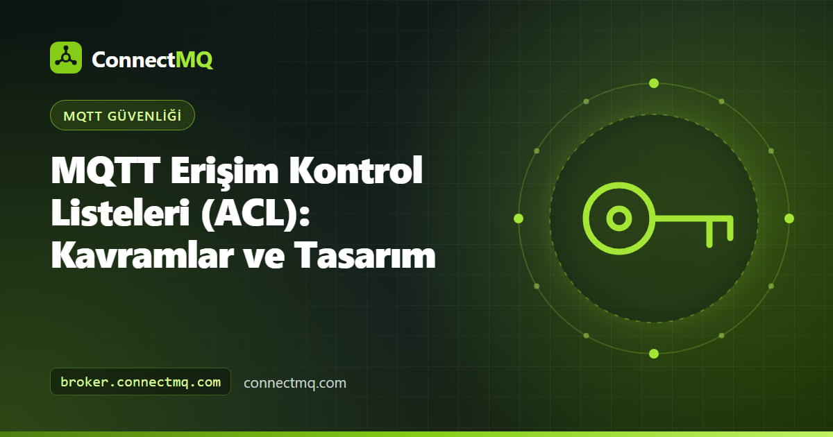 Bir cihazın kendi telemetri topic'ine yazmasına ve yalnızca kendi komut topic'ini okumasına izin veren MQTT ACL diyagramı