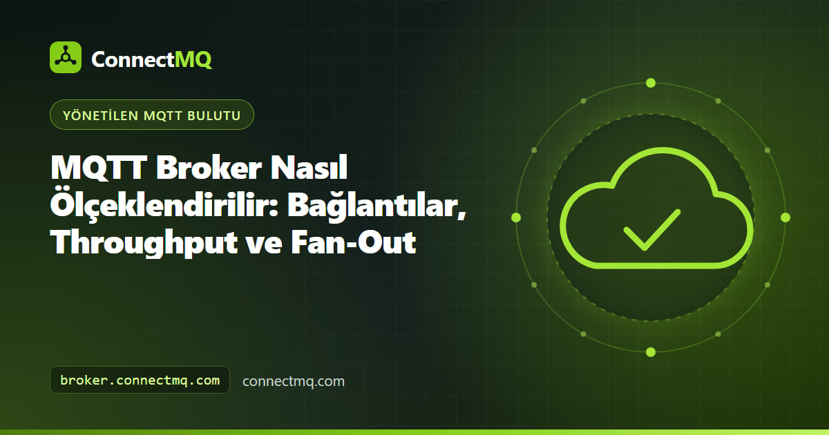 Çok sayıda cihazın beslediği ve mesajları birden fazla subscriber grubuna dağıtan bir broker ile MQTT broker ölçeklendirme illüstrasyonu